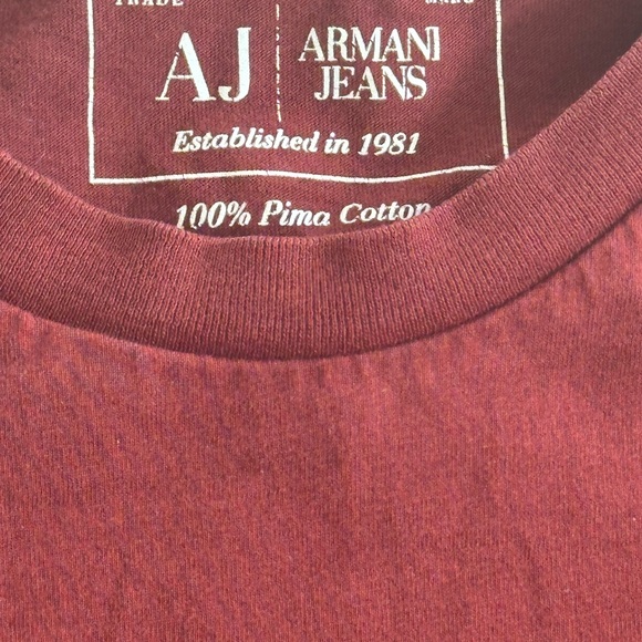 Authentic Armani Jeans 100% Pima Cotton Burgundy Men’s T-Shirt- Size Small - Picture 3 of 4